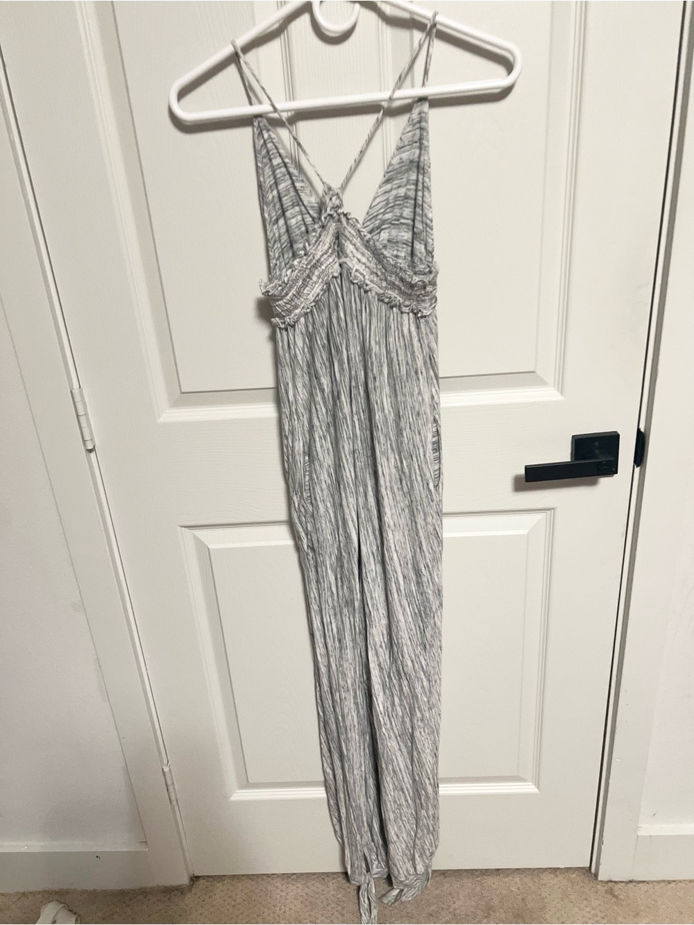 Free People Beach Malibu Harem Relaxed Jumpsuit Spacedye Grey White Heather - Picture 9 of 11